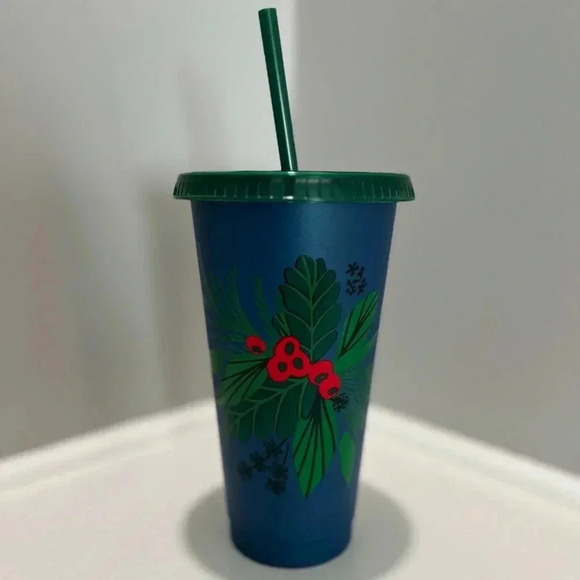 Starbucks 2020 Holiday  Blue Holly Reusable Cold Cup - Picture 1 of 6